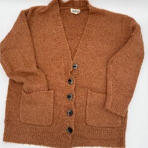 Burnt Orange Cardigan Sweater Size Medium Women’s Bohemian Retro Shaggy Plush